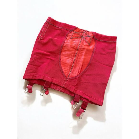 Vintage 1950s Red Maidenform Fris-kee Open Girdle Sissy Pinup Mesh Satin Size S